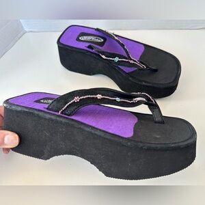 Vintage 90s Y2K Lower East Side beaded thong Flip Flop Chunky Platform Sandals
